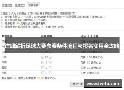 详细解析足球大赛参赛条件流程与报名实用全攻略